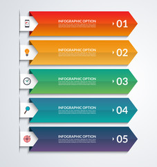 Arrow infographic options banner. Vector template with 5 steps, parts, stages. Can be used for workflow layout, diagram, graph, number and step options, web design. Origami style