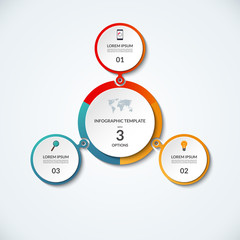 Infographic banner with 3 options. Circular template that can be used as round chart, cycle diagram, graph, workflow layout