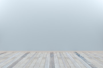 Empty interior light blue room with wooden floor, For display of your products.  - 3D render image.