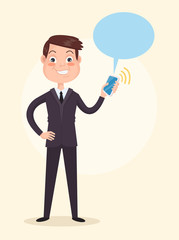 Office worker man character get message. Vector flat cartoon illustration
