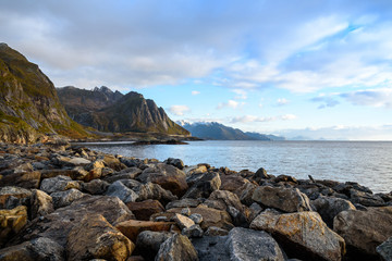 Beautiful mountain and sea landscape, Lofoten, Northern Norway