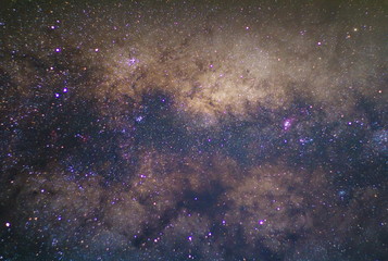 Close up center of the Milky way galaxy with stars and space dust in the universe, Long exposure photograph, with grain.