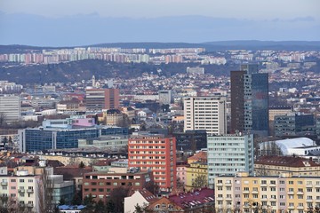 The city of Brno, Czech Republic-Europe. Top view of the city with monuments and roofs.