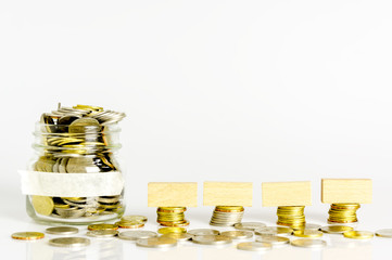 Gold and silver coin close up. Copy space concept for saving fund, financial, banking, investment, money or other your content. Malaysia coins.