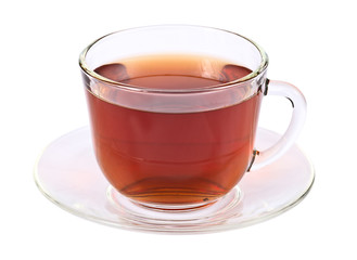Tea in glass cup isolated on white background