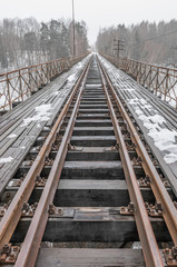 Fototapeta na wymiar Railway track on steel bridge