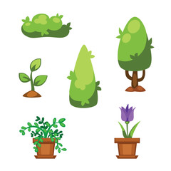 Cartoon garden green tree vector illustration.