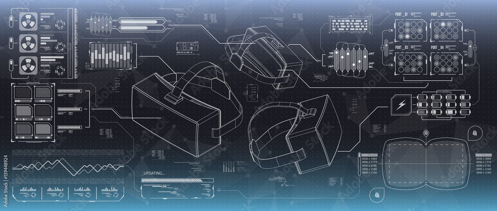 Poster hud ui for virtual reality glasses. futuristic user interface for app and web. head-up display infog