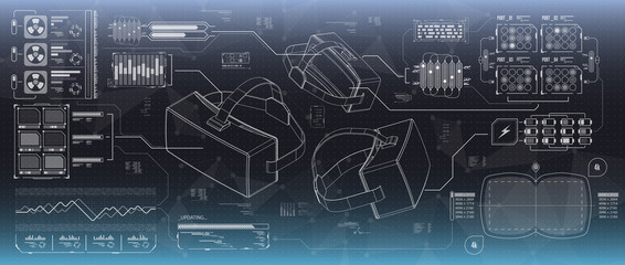 HUD ui for virtual reality glasses. Futuristic user interface for app and web. Head-up display infographic, set elements for motion design.