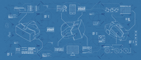 HUD ui for virtual reality glasses. Futuristic user interface for app and web. Head-up display infographic, set elements for motion design.