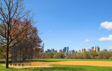 View of Central park at sunny spring day
