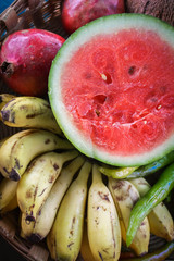 fruit ,watermelon, pepper ,Garnet, banana ,juicy ,fresh ,healthy food ,bright