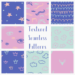 Abstract Hand Drawn Grunge Textured Seamless Patterns