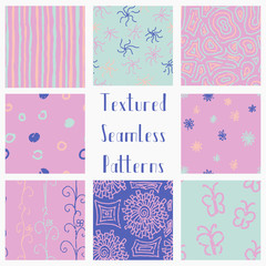 Abstract Hand Drawn Grunge Textured Seamless Patterns