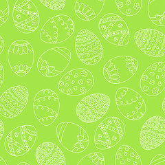 Vector seamless simple pattern with easter eggs. Easter holiday green background of ornamental eggs