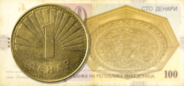 1 macedonian denar coin 100 macedonian denar bank note obverse