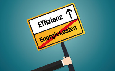 Energiekosten Effizienz Schild im Flat Design