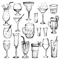 Cocktails - set of 18 hand-drawn drinks
