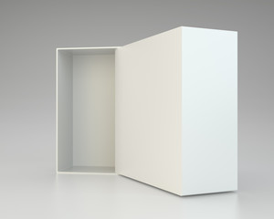Empty open box on gray background. 3d rendering
