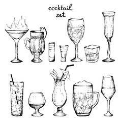 Cocktails - set of hand-drawn drinks 2