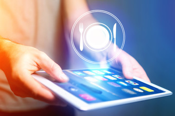 Concept of ordering online food with internet application - technology concept