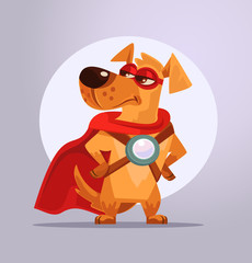 Dog superhero character in mask. Vector flat cartoon illustration