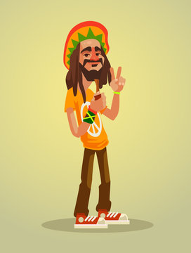 Cute happy Rastafarian man character. Vector flat cartoon illustration