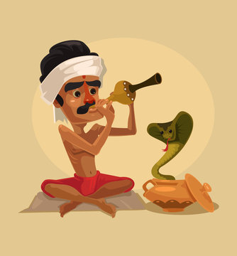 Lord of snakes character play music. Vector flat cartoon illustration