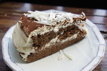 chocolate cake tasty cake in coffee shop , dark chocolate cake