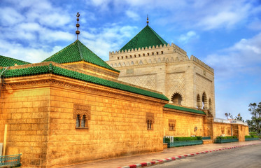 Mausoleum of Mohammed V, a historical building in Rabat, Morocco. It contains the tombs of the Moroccan king and his two sons, late King Hassan II and Prince Abdallah