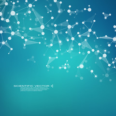 Molecule DNA and neurons vector. Molecular structure. Connected lines with dots. Genetic chemical compounds. Chemistry, medicine, science, technology concept. Geometric abstract background.