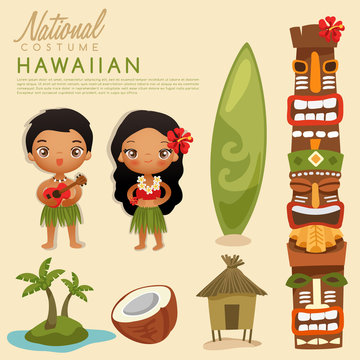 Hawaiian  traditional costumes : Vector Illustration