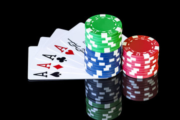 Cards to poker and colored chips