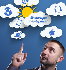 Business, Technology, Internet and marketing. Young businessman thinking about: Mobile apps development