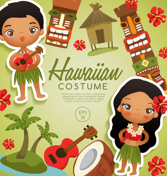 Hawaiian  traditional costumes : Vector Illustration