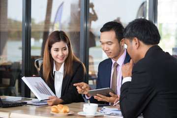 Asia business people or businessman and businesswoman working, Portrait business concept.