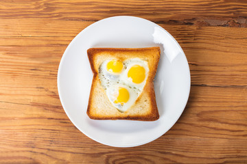 fried quail eggs in a toast