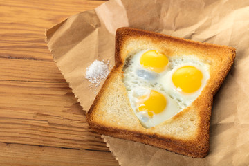 fried quail eggs in a toast