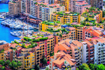 Colorful apartment buildings in the city center of Monaco