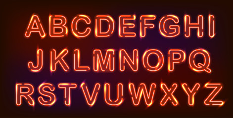Fototapeta na wymiar Neon alphabet set on black background. Decoration for night club or ad.