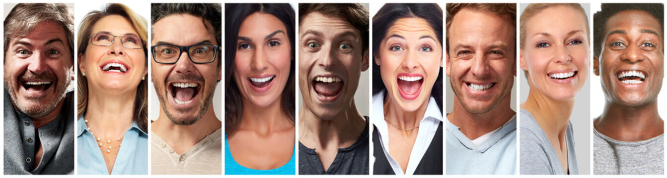 Happy people face set