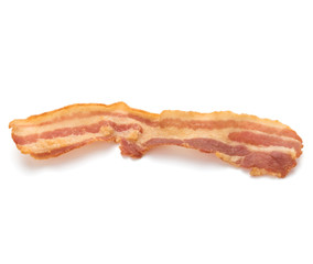 cooked crispy slice of bacon isolated on white background