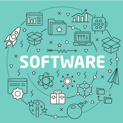 Linear illustration for presentations on green background software