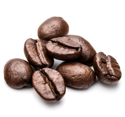 roasted coffee beans isolated in white background cutout