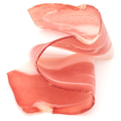 Italian prosciutto crudo or jamon. Raw ham. Isolated on white background