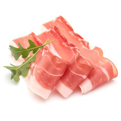 Fototapeta na wymiar Italian prosciutto crudo or jamon. Raw ham. Isolated on white background