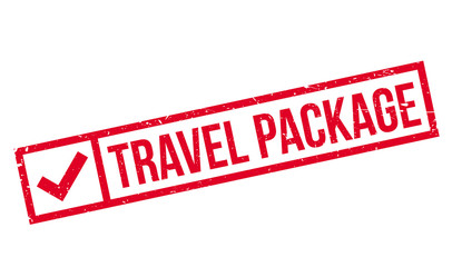 Travel Package rubber stamp. Grunge design with dust scratches. Effects can be easily removed for a clean, crisp look. Color is easily changed.