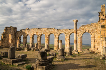 Fototapeta na wymiar Old ruins of Volubilis city in Morocco