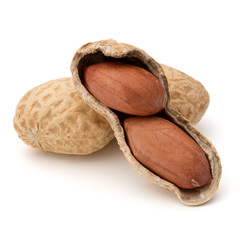 Opened peanut or groundnut pod isolated on white background close up