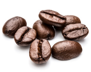 roasted coffee beans isolated in white background cutout